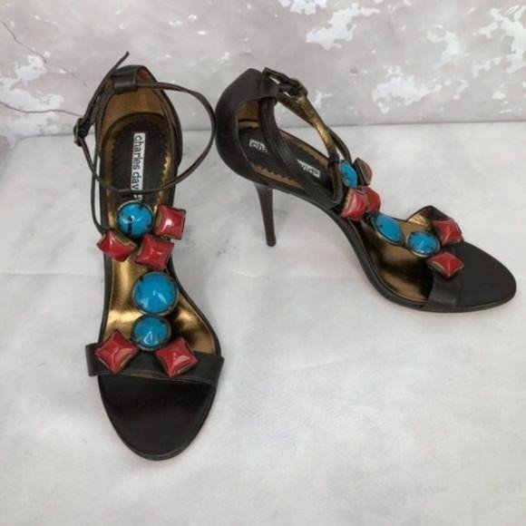 Charles David Beaded Brown Leather Sandals 7B - Picture 11 of 11